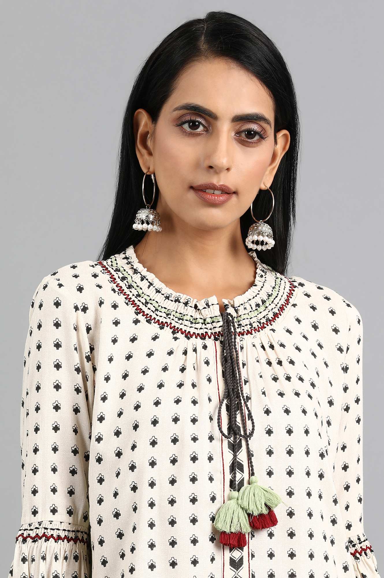 Off-White Round Neck Printed Top