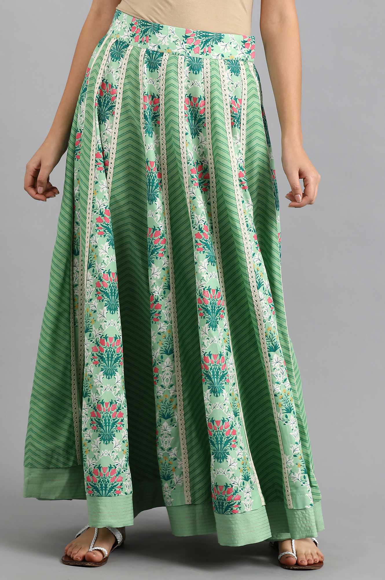 Green Printed Skirt
