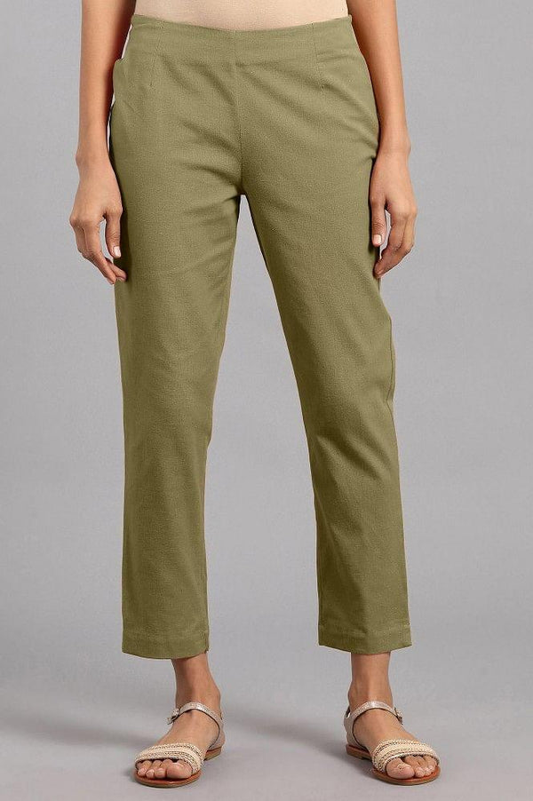 Olive Green Solid Trousers