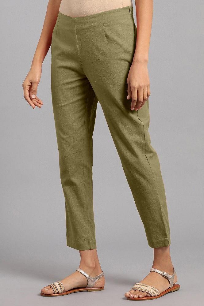 Olive Green Solid Trousers - wforwoman