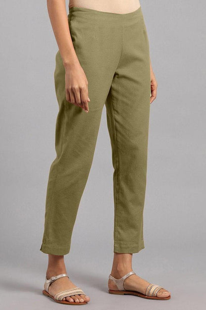 Olive Green Solid Trousers - wforwoman