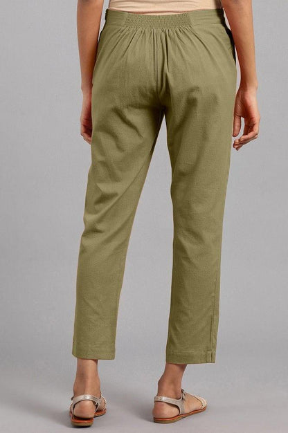 Olive Green Solid Trousers - wforwoman