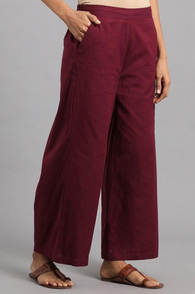 Red Solid Trousers - wforwoman