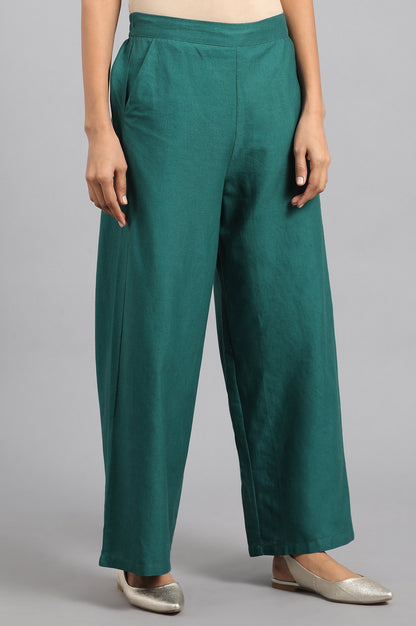 Teal Blue Solid Parallel Pants