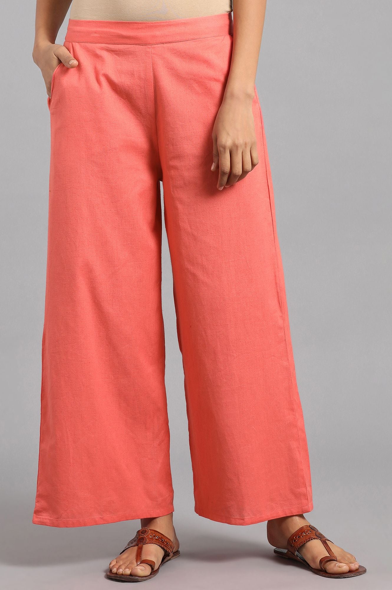 Peach Solid Parallel Pants