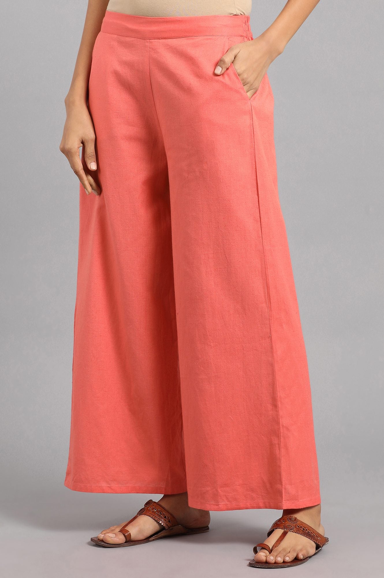 Peach Solid Parallel Pants