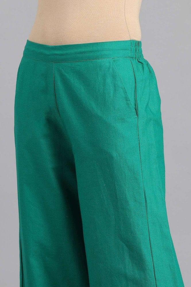 Green Solid Parallel Pants - wforwoman