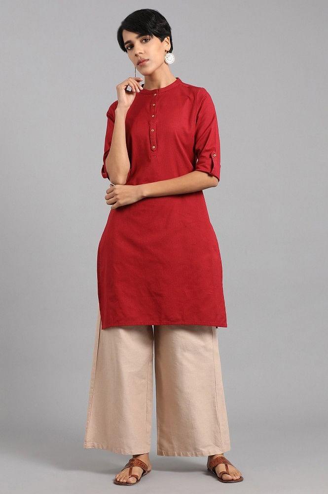 Beige Solid Parallel Pants - wforwoman