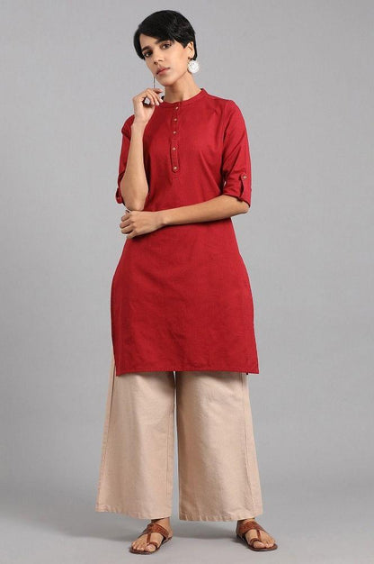 Beige Solid Parallel Pants - wforwoman