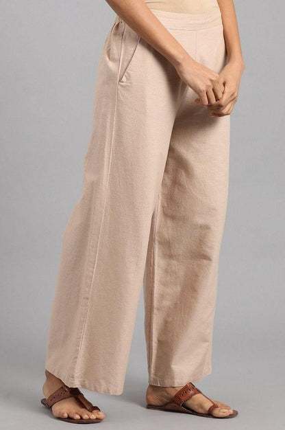 Beige Solid Parallel Pants - wforwoman