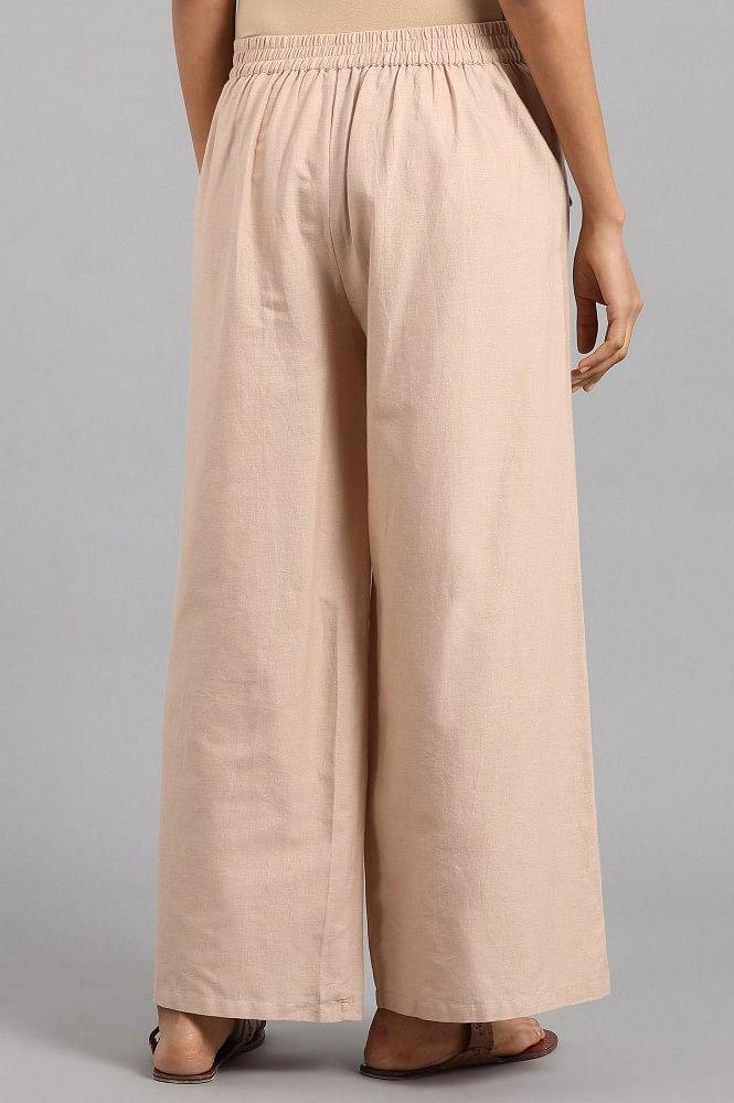 Beige Solid Parallel Pants - wforwoman