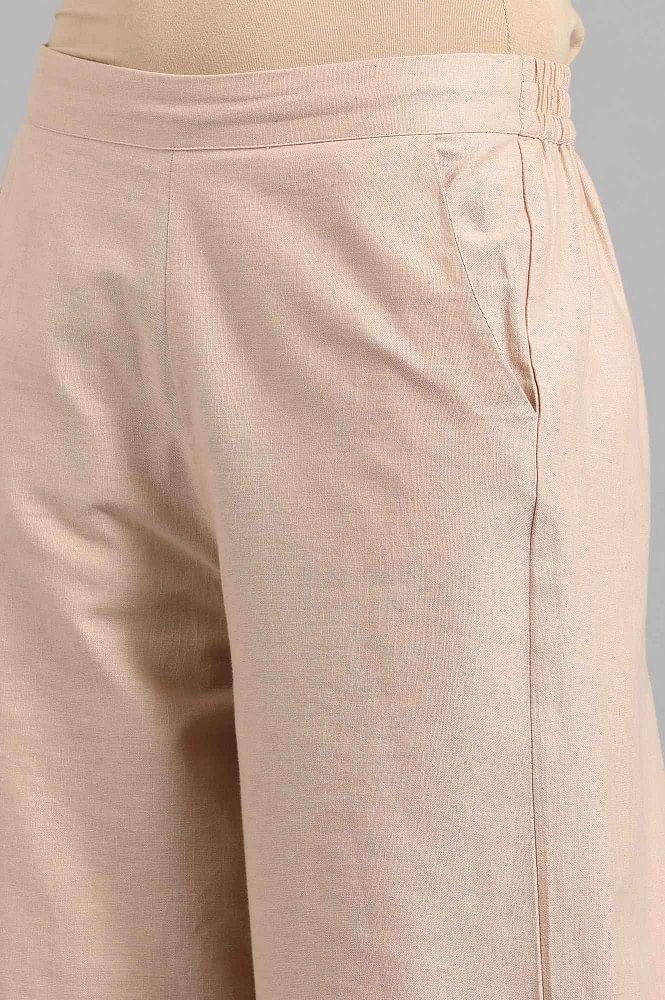 Beige Solid Parallel Pants - wforwoman