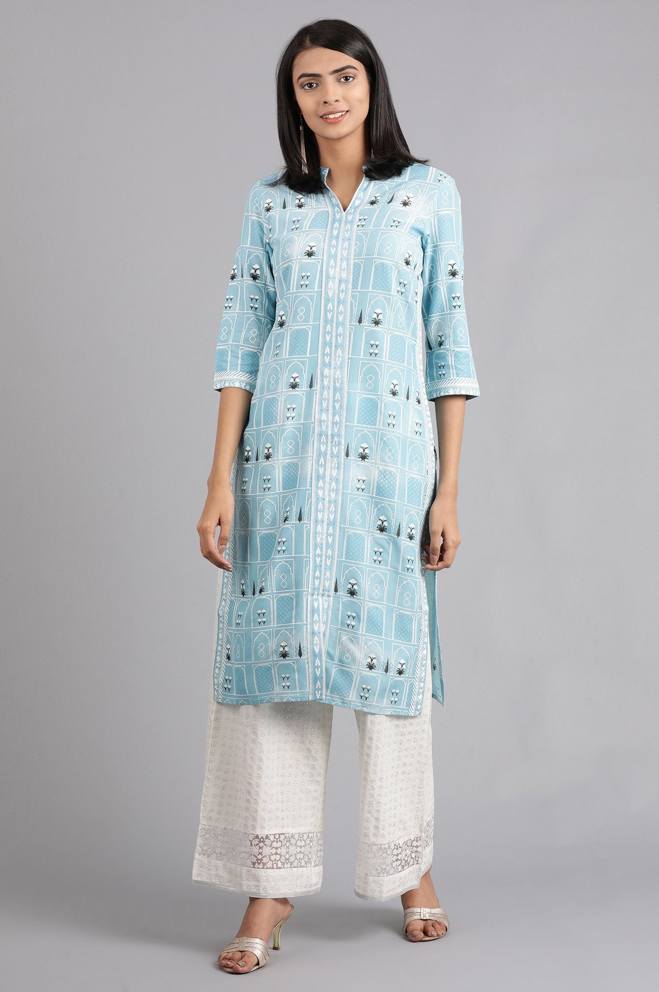 Ecru Glitter Print Pants