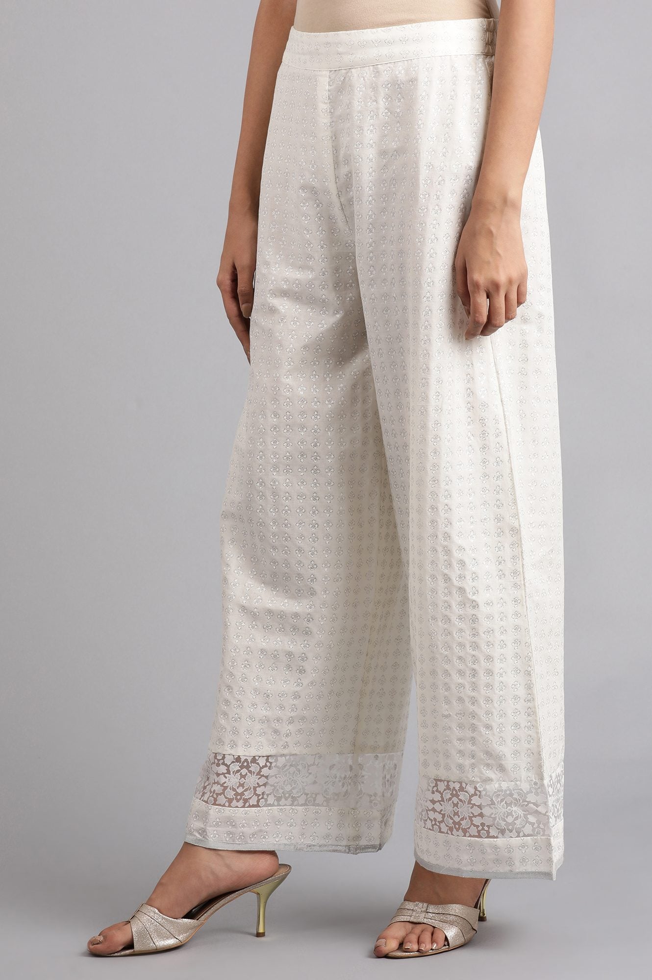 Ecru Glitter Print Pants