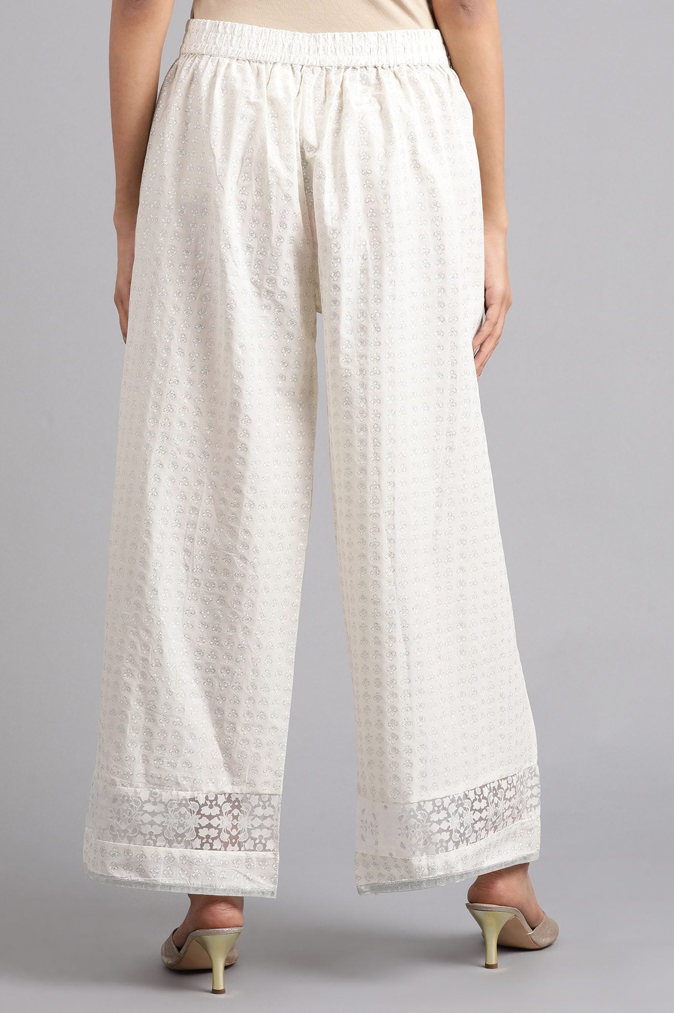 Ecru Glitter Print Pants