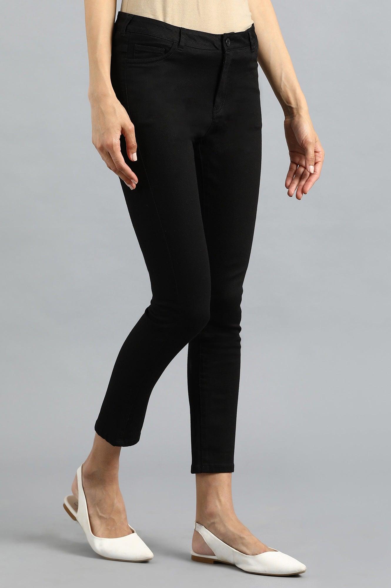 Black Denim Casual Jeggings - wforwoman