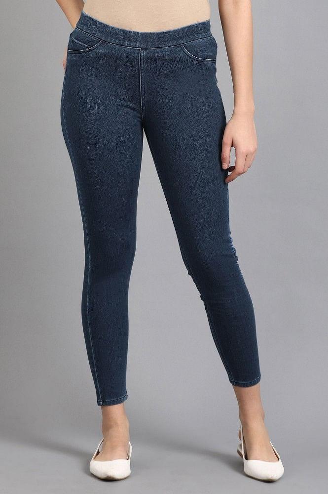 Blue Solid Jeggings - wforwoman