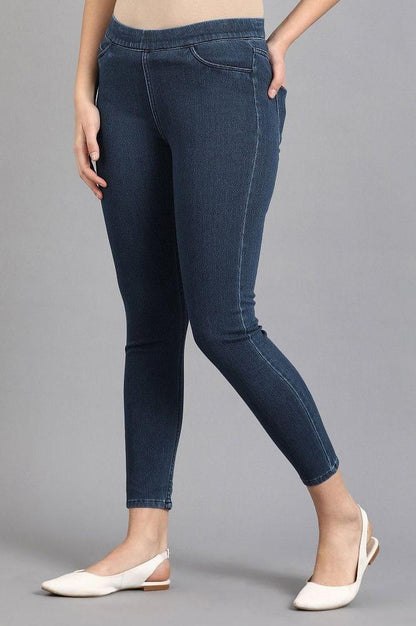 Blue Solid Jeggings - wforwoman