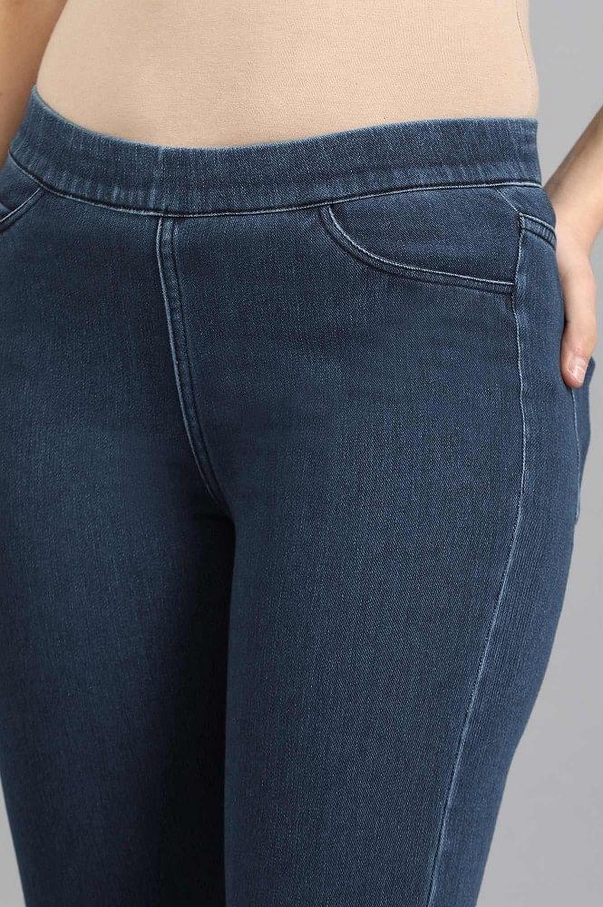 Blue Solid Jeggings - wforwoman