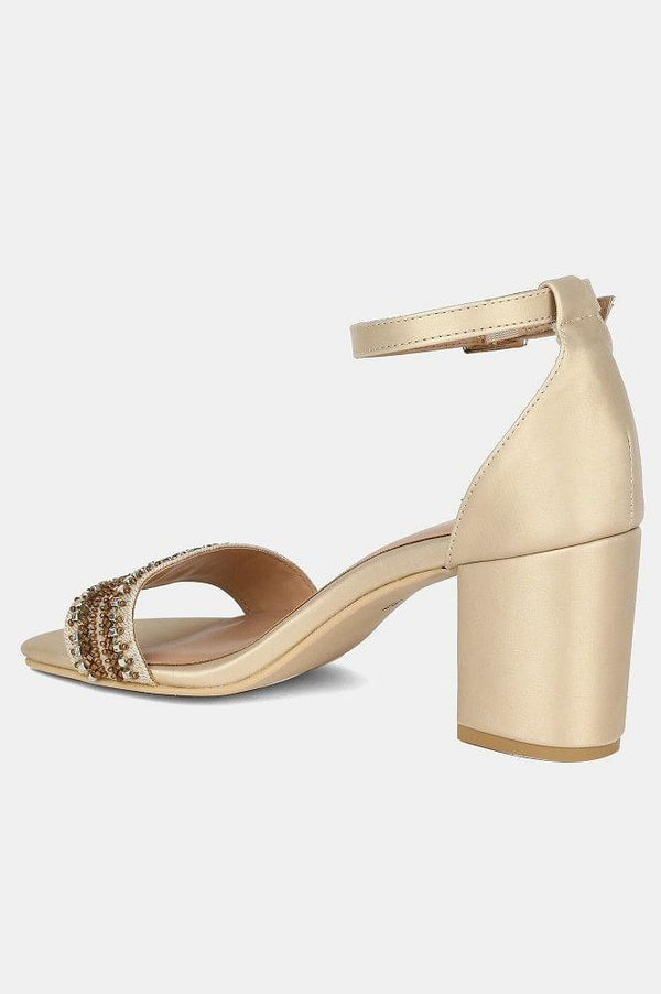 Gold Square Toe Embellished Block Heel