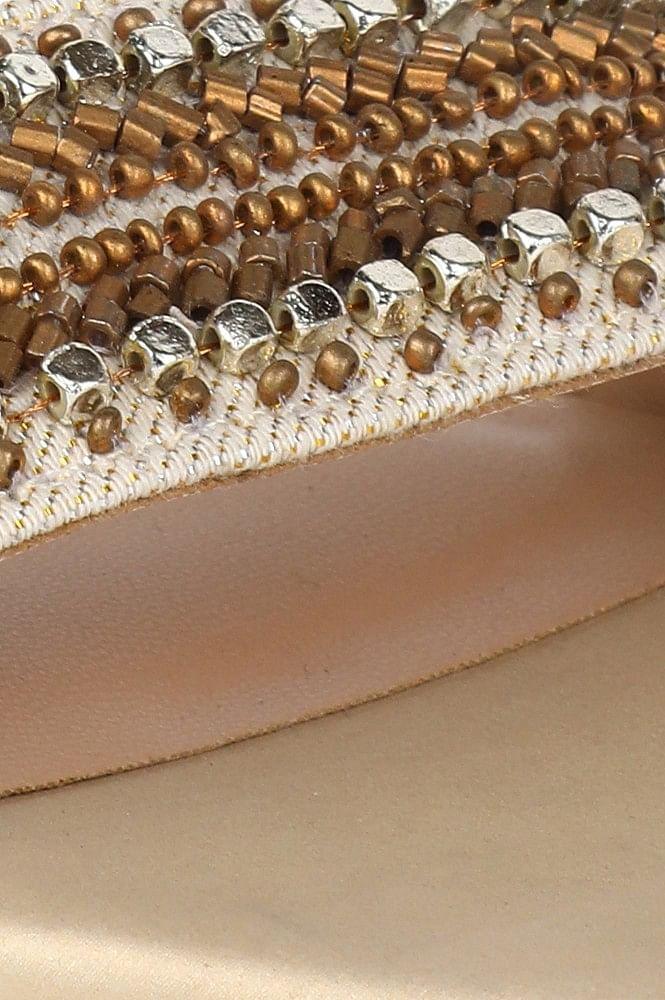 Gold Square Toe Embellished Block Heel - wforwoman