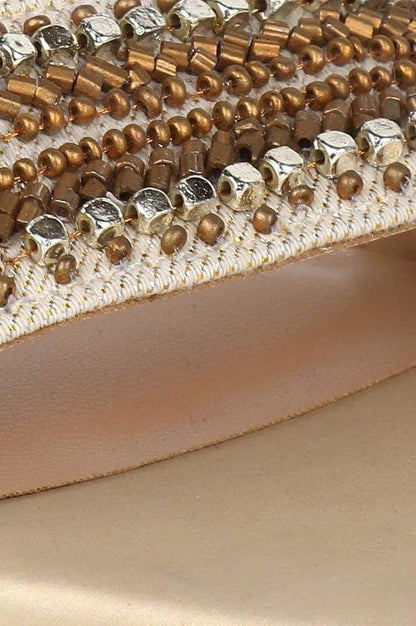 Gold Square Toe Embellished Block Heel - wforwoman