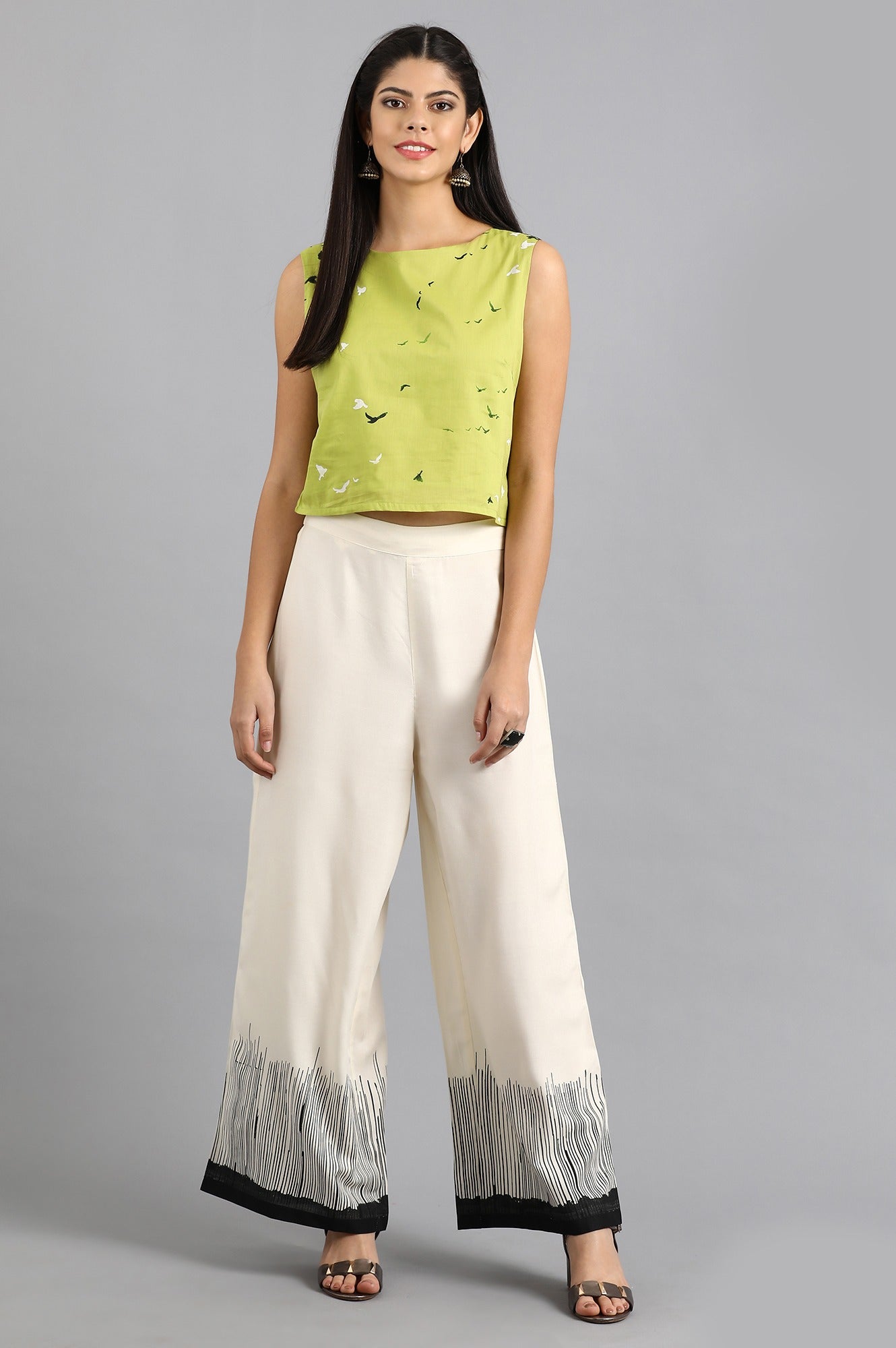 Green Round Neck Printed kurta Set