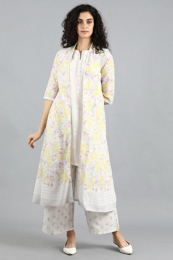 Beige Floral Print Summer Suit