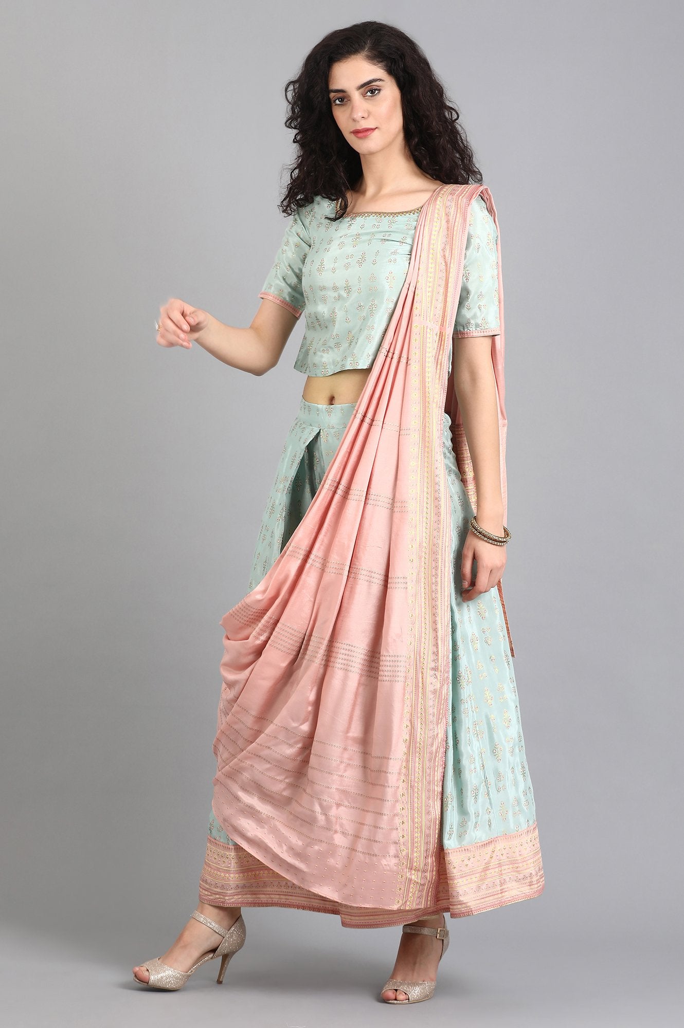 Green Round Neck Printed Set