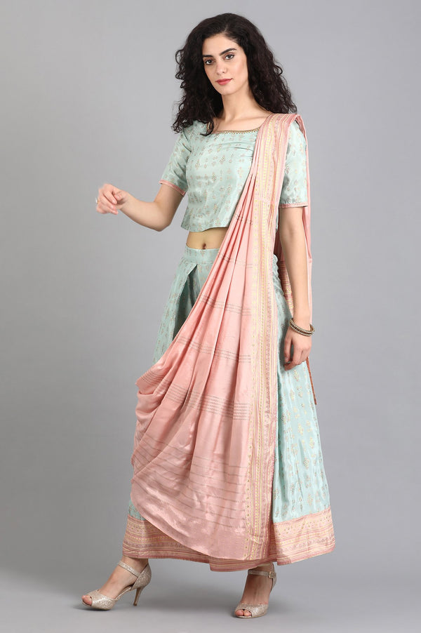 Green Round Neck Printed Set