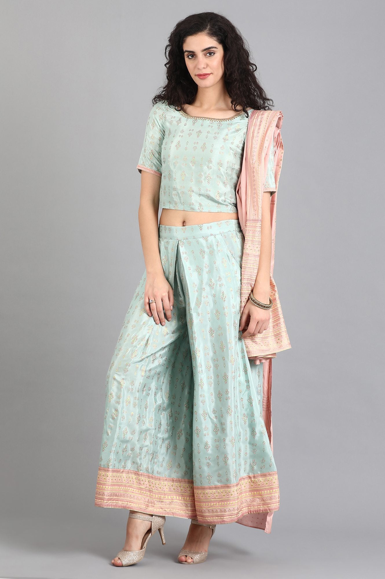 Green Round Neck Printed Set