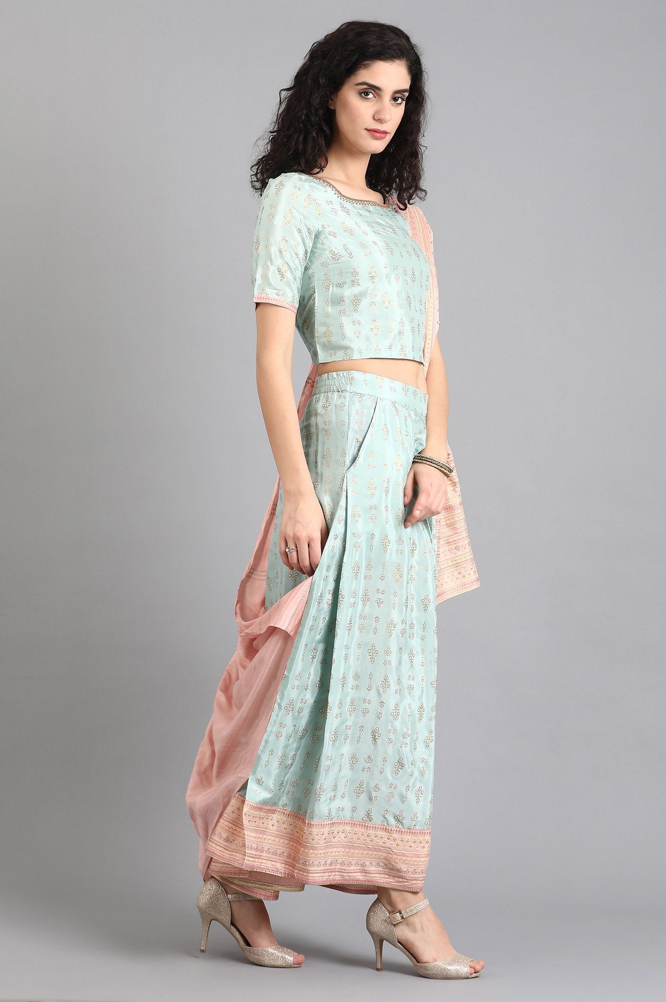 Green Round Neck Printed Set