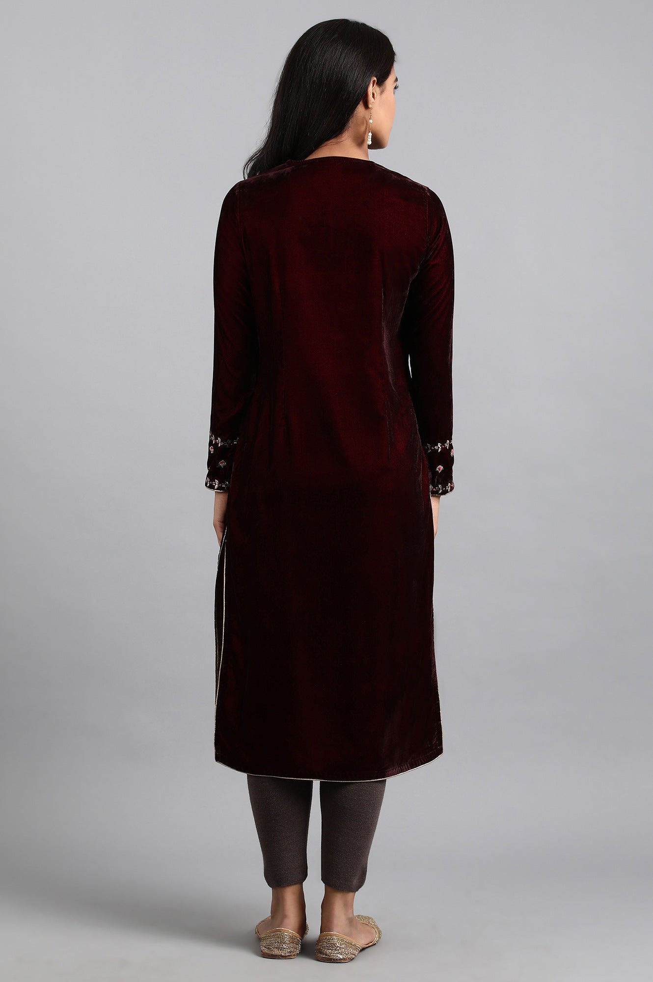 Wine Round Neck Velvet Winter kurta