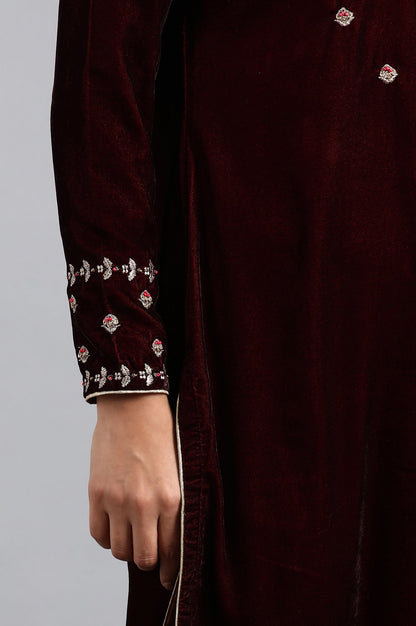 Wine Round Neck Velvet Winter kurta