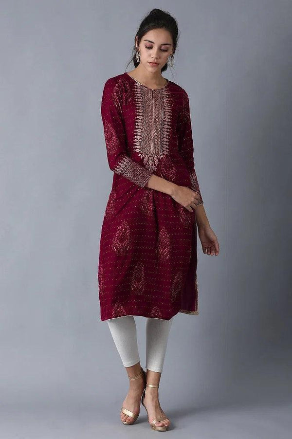 Wine Round Neck Velvet Winter kurta