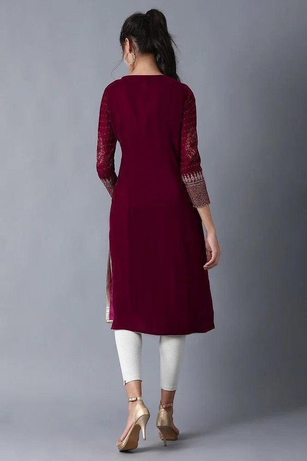 Wine Round Neck Velvet Winter kurta