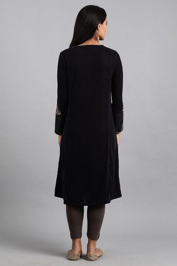 Dark Grey Round Neck Velvet Winter kurta