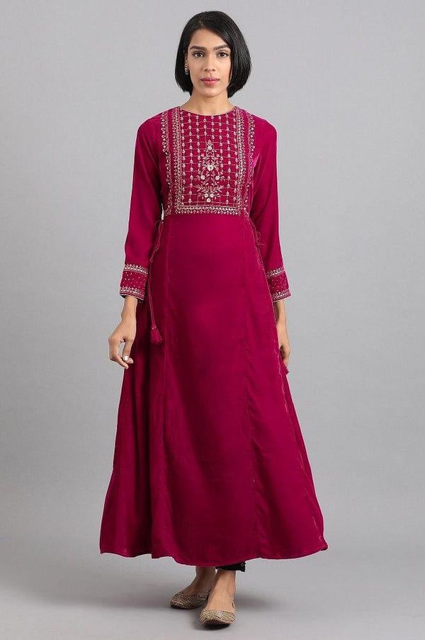 Pink Flared Velvet Winter kurta