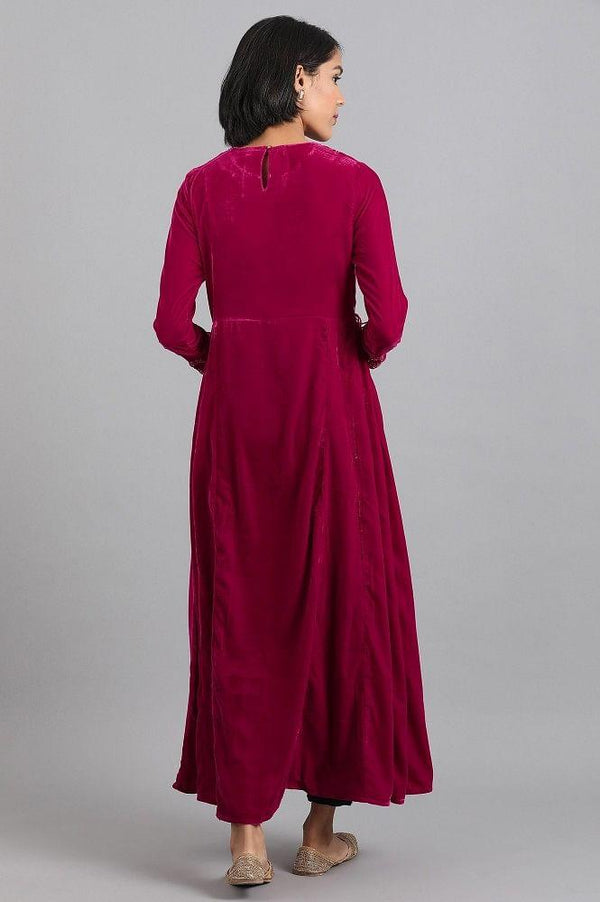Pink Flared Velvet Winter kurta