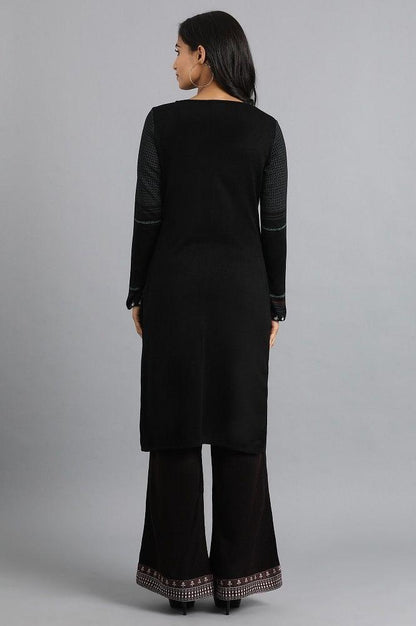 Black Round Neck Winter kurta - wforwoman