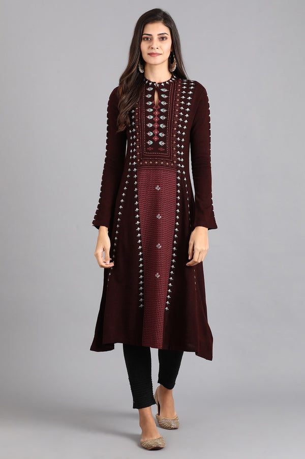 Maroon Mandarin Neck Winter kurta