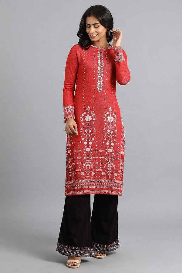 Red Round Neck Yarn-dyed Winter kurta