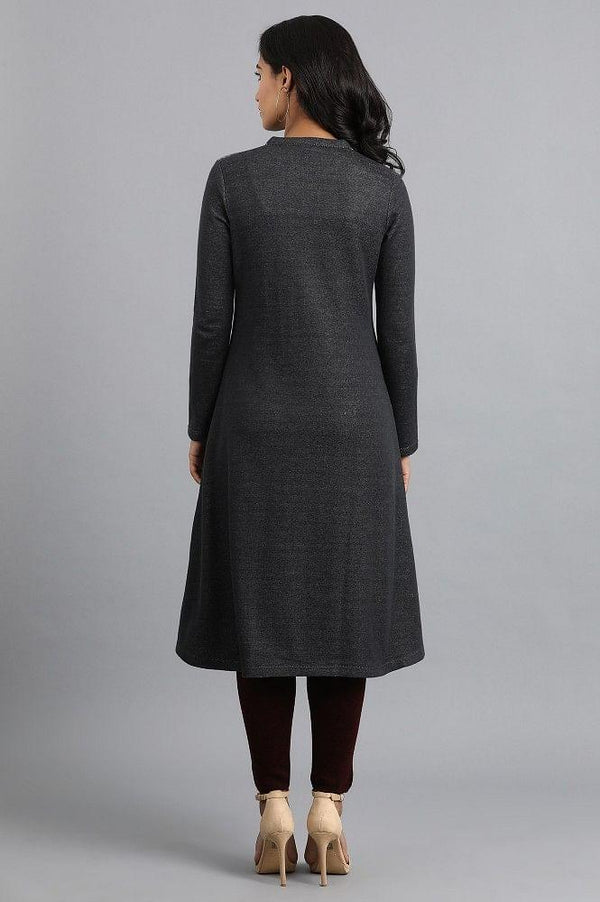 Grey Mandarin Neck Yarn-dyed Winter kurta