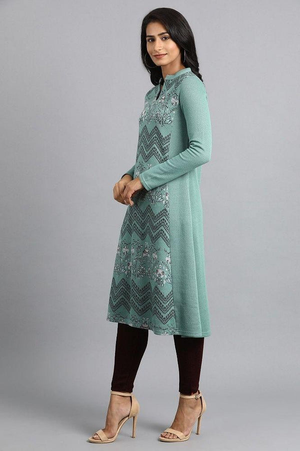 Green Mandarin Neck Winter kurta