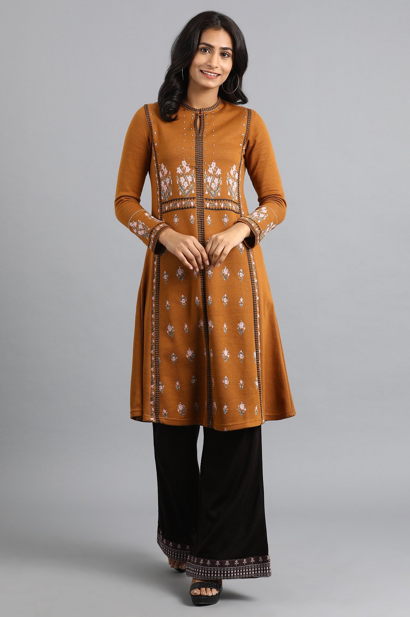Mustard Mandarin Neck Yarn-dyed Winter kurta
