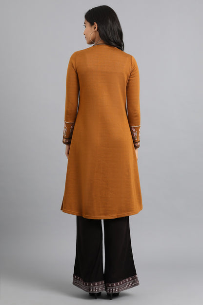 Mustard Mandarin Neck Yarn-dyed Winter kurta