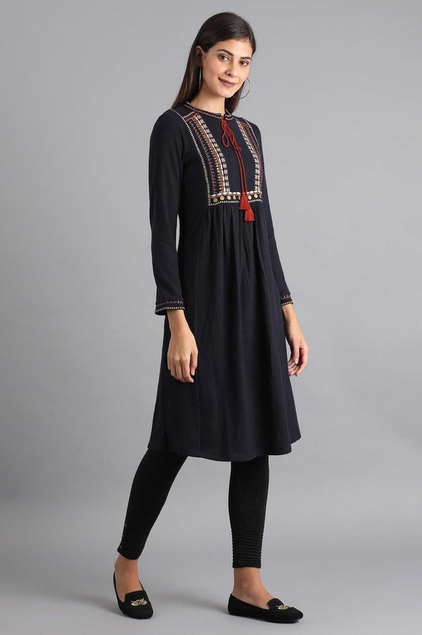 Navy Blue Mandarin Neck Winter kurta