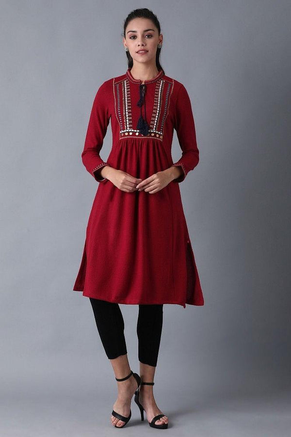 Red Mandarin Neck Winter kurta