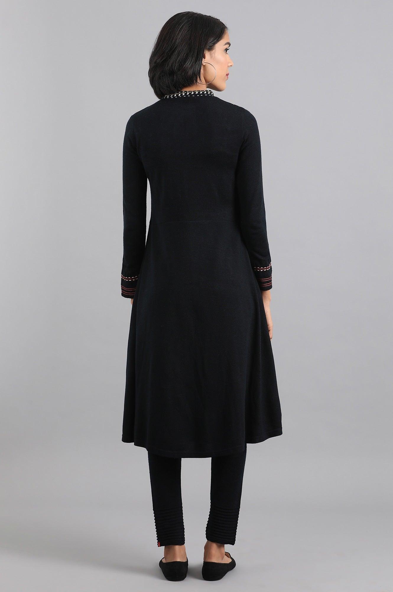 Navy Blue Mandarin Neck Winter kurta - wforwoman