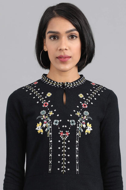 Navy Blue Mandarin Neck Winter kurta - wforwoman